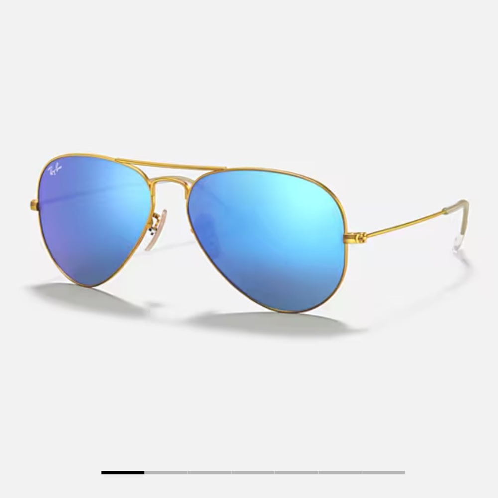 Ray-Ban Gold Frame Sunglasses with Reflective Blue Lenses